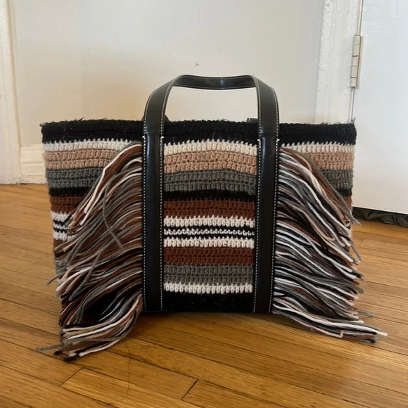 Zara Knit Fringe Striped Shopper Bag - Picture 3 of 7